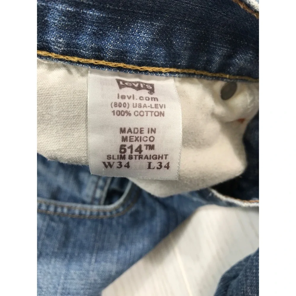 Vintage Y2K Levi's 514 Slim Straight Jeans Mens 34x34 Blue Mid Rise Cotton Retro
